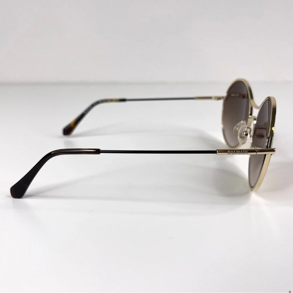 BALMAIN 52mm Round Sunglasses Gold Made In France